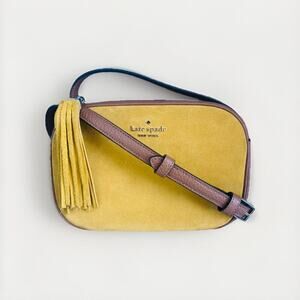 New Kate Spade Kourtney Suede Leather Yellow Camera Bag Tassel Crossbody